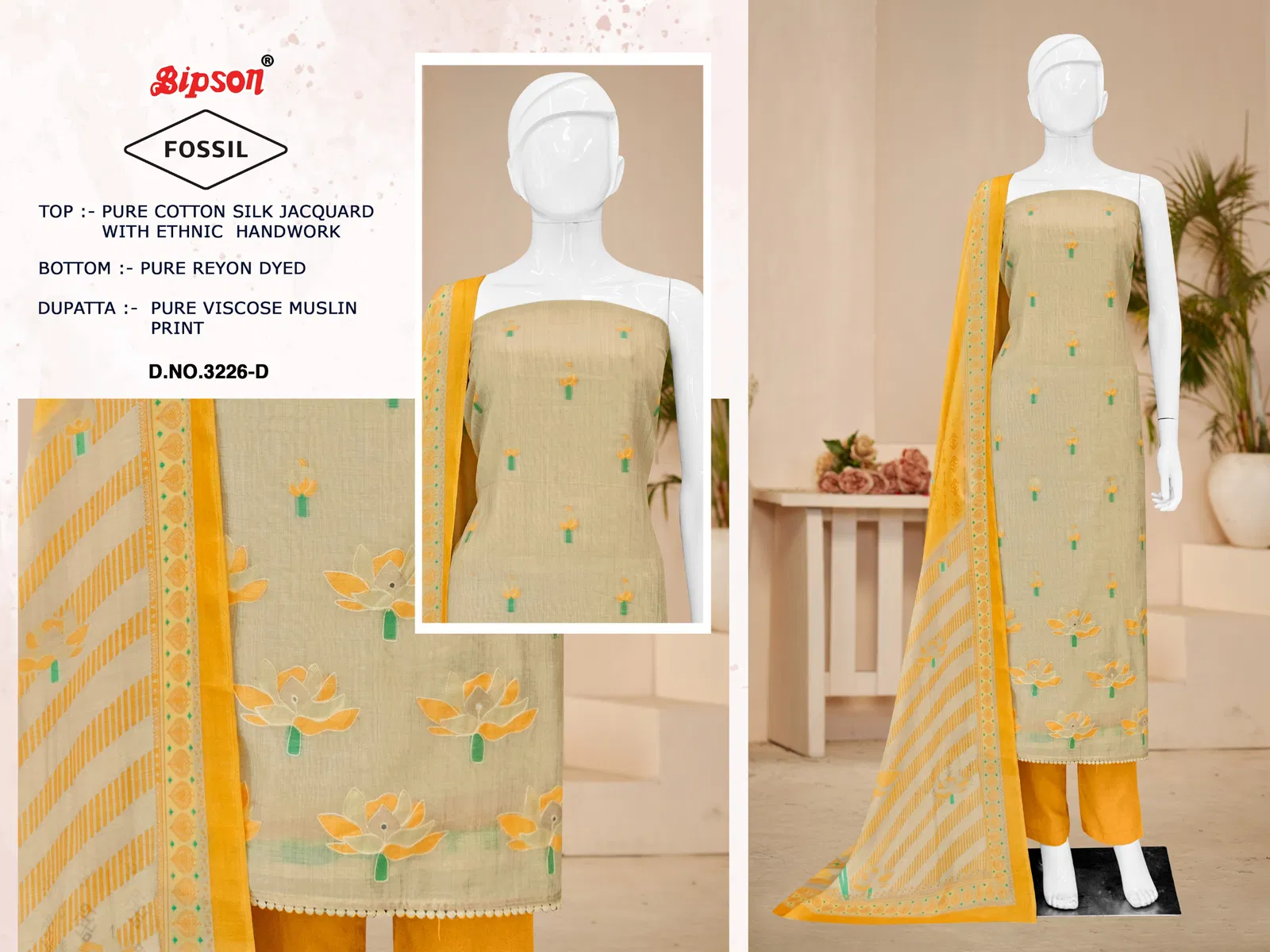 Fossil 3226 By Bipson Cotton Silk Dress Material Wholesale Price In Surat